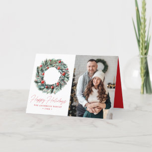 Aquarell Holly Berry & Greenery Weinkeller 2 Foto Feiertagskarte