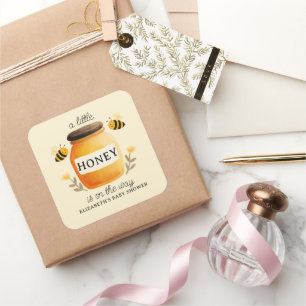 Aquarell-Honig & Bienen-Baby-Party Gelb Quadratischer Aufkleber