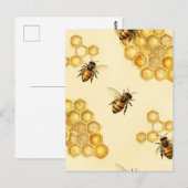Aquarell-Honigbiene-Waben-Muster Postkarte (Vorne/Hinten)