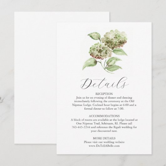 Aquarell-Hortensien-Details Karte für die Hochzeit (Vorne/Hinten)