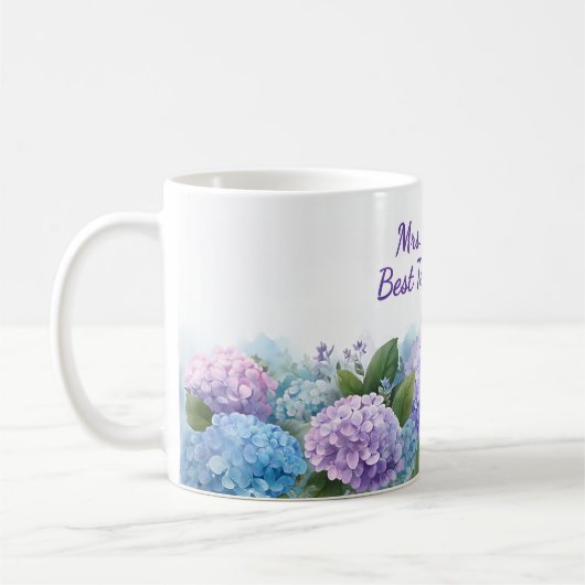 Aquarell-Hortensien-Lehrerdankbarkeitsschrift Kaffeetasse (Links)