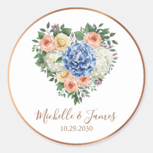 Aquarell Hortensien-Rosen-Blumen-Hochzeit Gold Runder Aufkleber