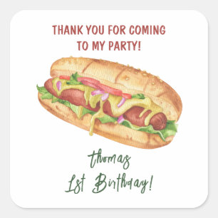 Aquarell Hot Dog Kinder Geburtstag Danke Quadratischer Aufkleber