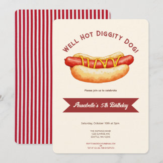 Aquarell Hot Dog Sommer Kinder Geburtstagsfeier Einladung
