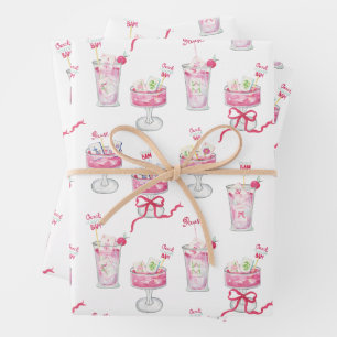 Aquarell Hot Pink Mahjong Cocktails Geschenkpapier Set