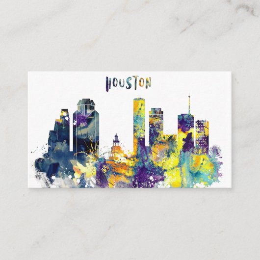 Aquarell-Houston-Skyline Visitenkarte (Vorderseite)