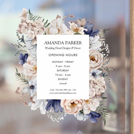 Aquarell Hübsche Beige Blaue Blumen Blumenladen Fensteraufkleber