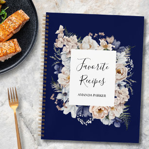 Aquarell Hübsche Beige Blaue Blumen Florale Rezept Notizblock