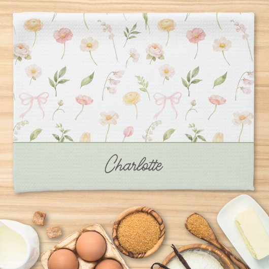 Aquarell Hübsche Blumen Personalisierte Florale Geschirrtuch