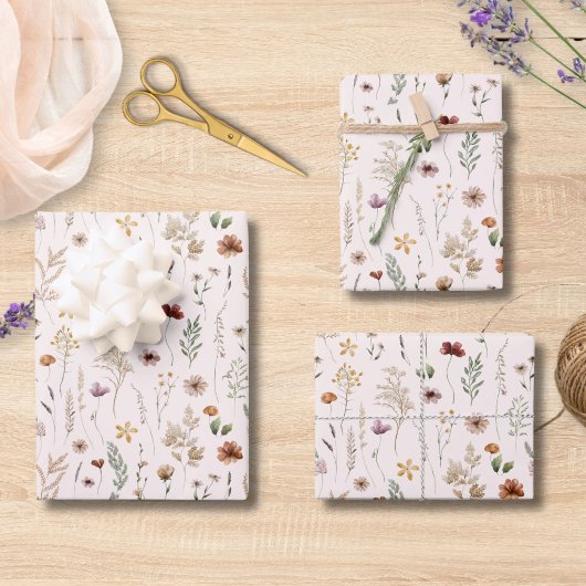 Aquarell Hübsche Wildblumen Blumenmuster Geschenkpapier Set