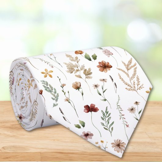 Aquarell Hübsche Wildblumen Blumenmuster Krawatte
