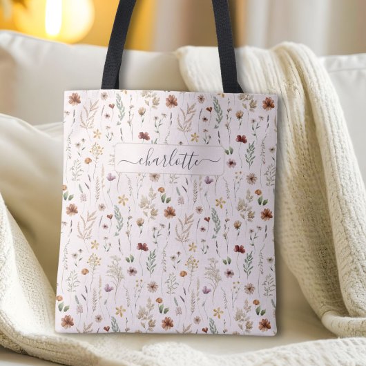 Aquarell hübsche Wildblumen Blumenmuster  Tasche