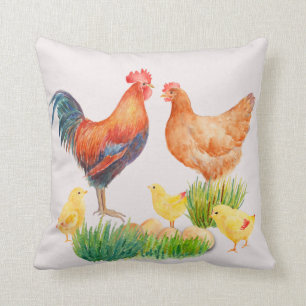 Aquarell-Huhn-Familien-Kissen Kissen