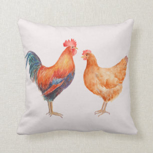 Aquarell-Huhn-Hahn und Henne-Kissen Kissen