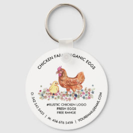 Aquarell-Hühnerfarm-Logo | Bio Frischeier Schlüsselanhänger