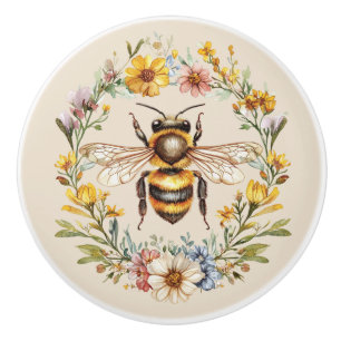 Aquarell-Hummel-Blumenkranz-Charm-Keramik Keramikknauf