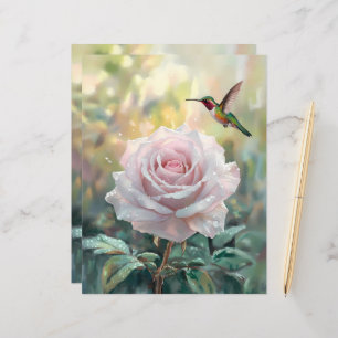Aquarell Hummingbird Pink Rose Scrapbook Paper