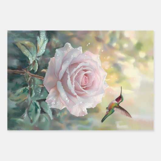 Aquarell Hummingbird Rosa Decoupage Geschenkpapier Set (Vorderseite)