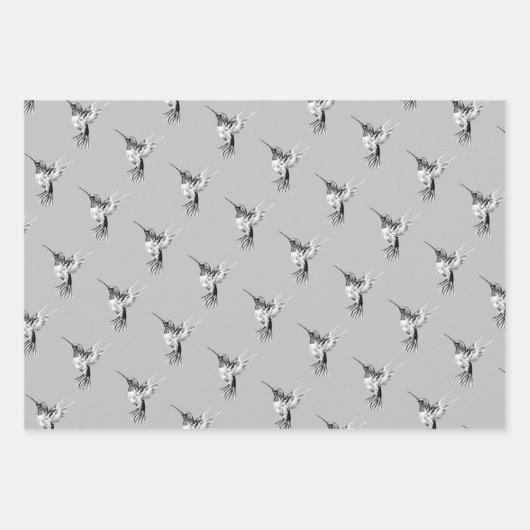 Aquarell Hummingbird Schwarz und Weiß Geschenkpapier Set (Vorderseite 3)