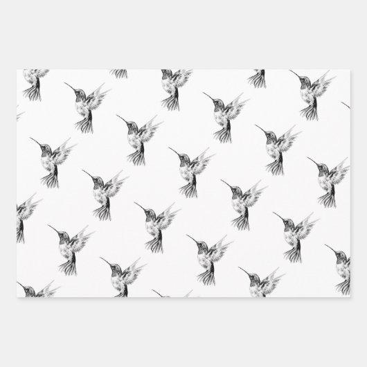Aquarell Hummingbird Schwarz und Weiß Geschenkpapier Set (Vorderseite 2)