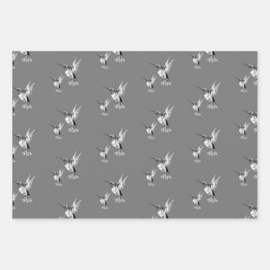 Aquarell Hummingbird Schwarz und Weiß Geschenkpapier Set (Vorderseite)