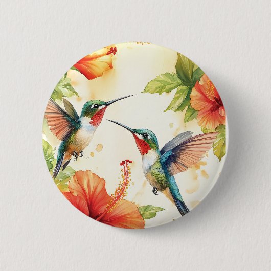 Aquarell Hummingbird und Blume Design Button (Vorderseite)