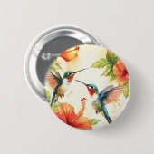 Aquarell Hummingbird und Blume Design Button (Vorne & Hinten)