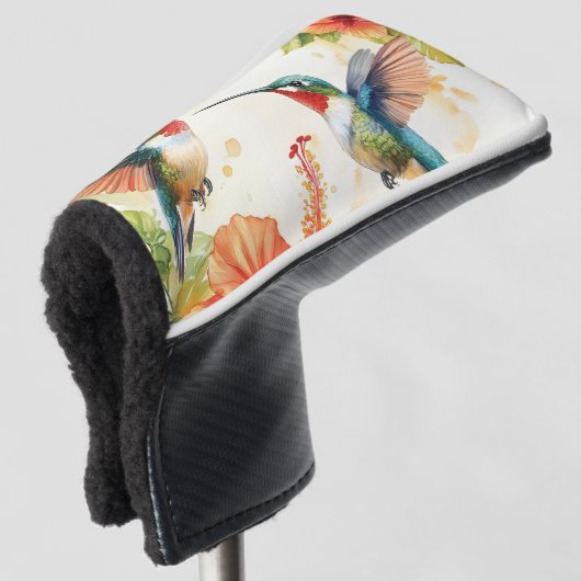 Aquarell Hummingbird und Blume Design Golf Headcover (3/4 Vorderseite)