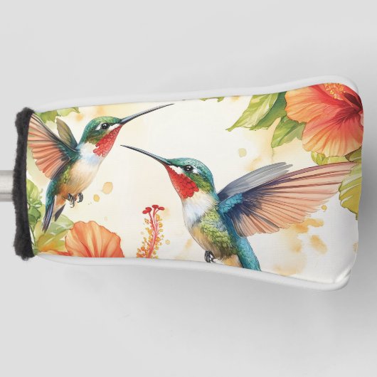 Aquarell Hummingbird und Blume Design Golf Headcover (Vorderseite)
