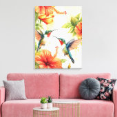 Aquarell Hummingbird und Blume Design Leinwanddruck (Insitu (Wohnzimmer))
