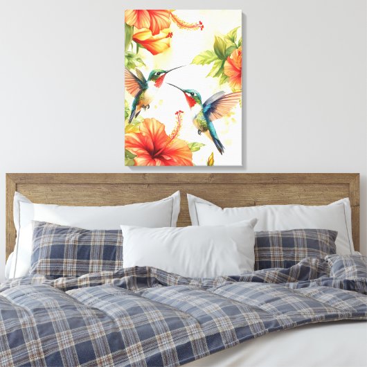 Aquarell Hummingbird und Blume Design Leinwanddruck (Insitu (Schlafzimmer))
