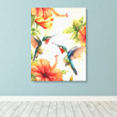 Aquarell Hummingbird und Blume Design Leinwanddruck (Insitu (Holzboden))