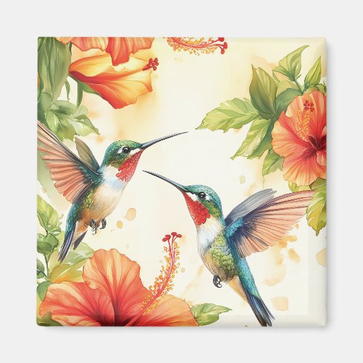 Aquarell Hummingbird und Blume Design Magnet (Vorne)