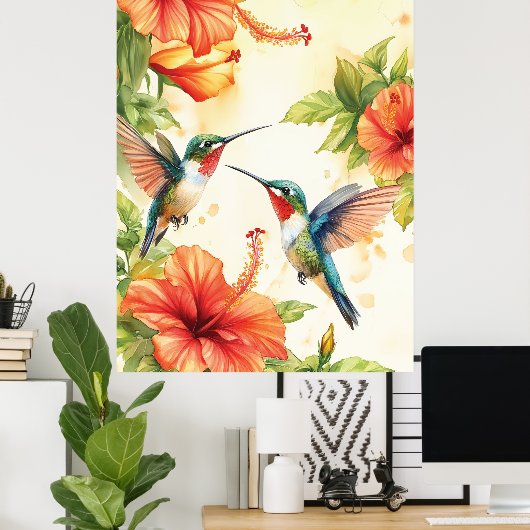 Aquarell Hummingbird und Blume Design Poster (Heimbüro)