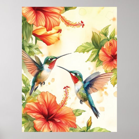 Aquarell Hummingbird und Blume Design Poster (Vorne)