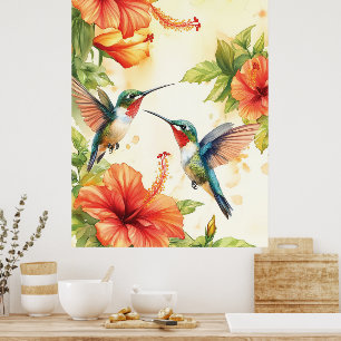 Aquarell Hummingbird und Blume Design Poster