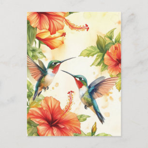 Aquarell Hummingbird und Blume Design Postkarte