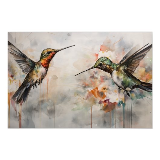 Aquarell-Hummingvögel im Flug Poster (Vorderseite)