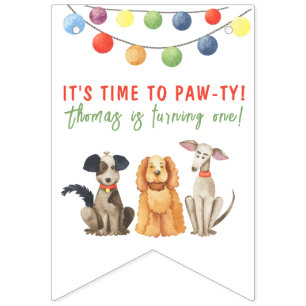 Aquarell-Hund Erster Geburtstag Paw-Party Wimpelkette