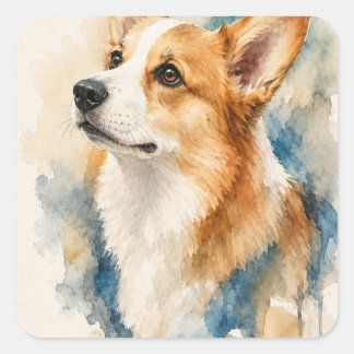Aquarell Hund Quadratischer Aufkleber