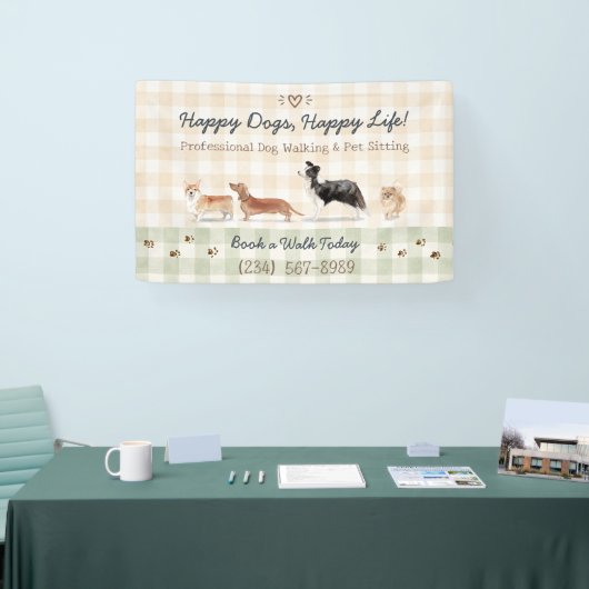 Aquarell-Hunde Gingham Pet Care Display Banner (Messe)
