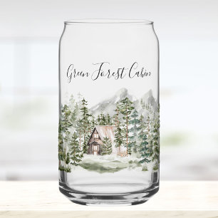 Aquarell-Hütte im grünen Kiefernwald Dosenglas