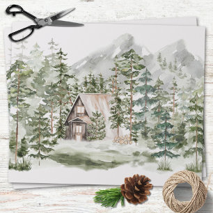 Aquarell-Hütte im grünen Kiefernwald Geschenkpapier