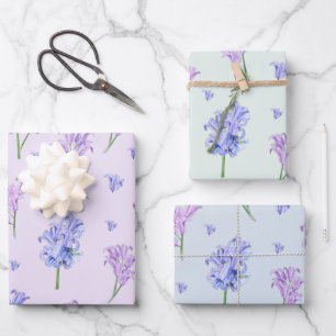 Aquarell Hyazinth Blume Lila und Blau  Geschenkpapier Set