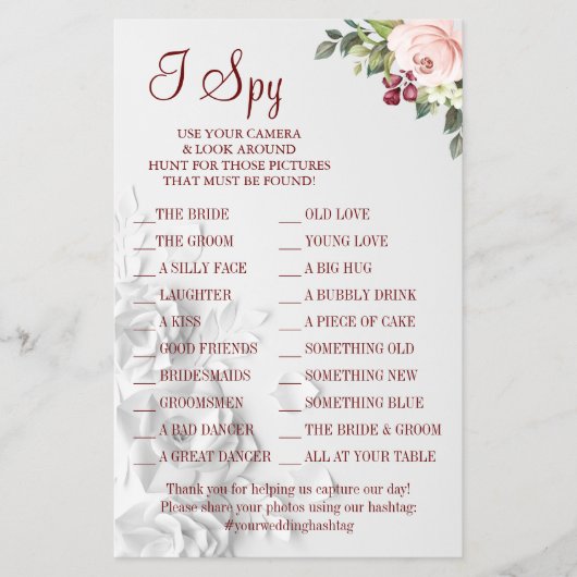 Aquarell I spy Hochzeitsspielkarte Flyer (Vorne)
