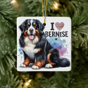 Aquarell Ich liebe meinen Berner Sennenhund Keramikornament