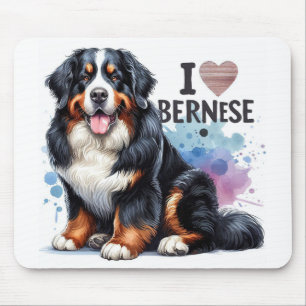 Aquarell Ich liebe meinen Berner Sennenhund Mousepad