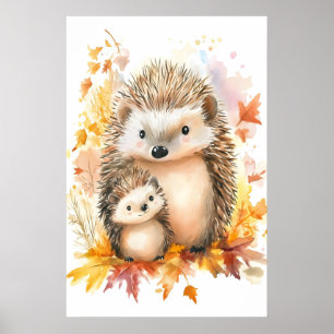Aquarell-Igel-Kinderzimmer-Druck, Mama und Baby Poster