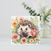 Aquarell-Igel und Blumen Karte (Stehend Vorderseite)