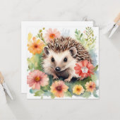 Aquarell-Igel und Blumen Karte (Vorderseite/Rückseite Beispiel)